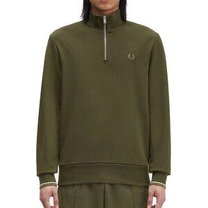 Fred Perry Men's Long Sleeve Half Zip Tipped Sweatshirt Logo M3574 Hunter Green